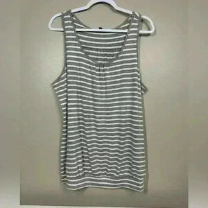 5 for $25| Traleubie gray white stripe tank top with cinch band waist size XL